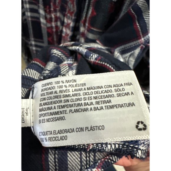 Knox Rose size L navy plaid embroidered 1/2 button v neck soft flannel like top - Picture 6 of 7